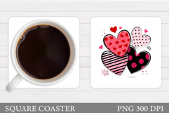 Hearts Coaster Sublimation. Valentines Coaster Design Product Image 1