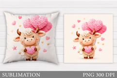 Crochet Valentines Cow Pillow. Valentines Pillow Sublimation Product Image 1