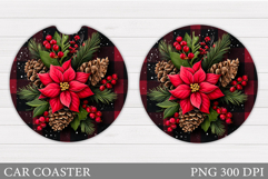 Poinsettia Car Coaster Design. Christmas Car Coaster Product Image 1
