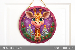 Christmas Giraffe Door Sign. Christmas Door Sign Sublimation Product Image 1