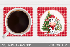 Christmas Cow Coaster. Christmas Cow Coaster Sublimation Product Image 1