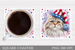 Patriotic Cat Coaster Design. Patriotic Coaster Sublimation Product Image 1