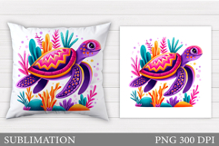 Cute Turtle Pillow Design. Sea Turtle Sublimation Product Image 1
