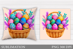 Easter Eggs Pillow Sublimation. Easter Basket Pillow Design Product Image 1
