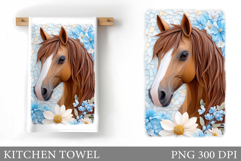 Horse Kitchen Towel Design. Horse Flowers Sublimation Product Image 1