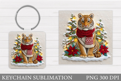 Christmas Tiger Keychain. Christmas Keychain Sublimation Product Image 1