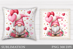 Valentines Gnome Pillow Design. Valentine Pillow Sublimation Product Image 1