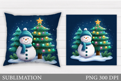 Cute Snowman Pillow Sublimation. Christmas Pillow Design Product Image 1