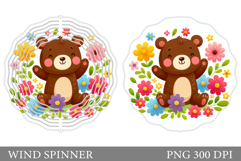 Cute Bear Wind Spinner. Bear Flowers Wind Spinner Design Product Image 1