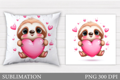 Valentines Sloth Pillow Design. Valentine Pillow Sublimation Product Image 1
