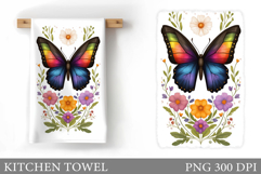 Butterfly Kitchen Towel. Flowers Kitchen Towel Sublimation Product Image 1