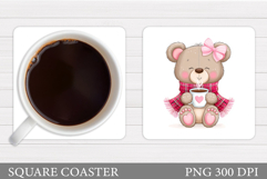 Valentines Bear Coaster. Valentines Coaster Sublimation Product Image 1