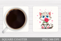 Valentines Cat Coaster. Cute Cat Coaster Sublimation Product Image 1