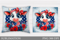 Patriotic Cow Pillow Design. Patriotic Pillow Sublimation Product Image 1