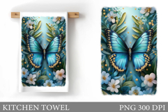 Butterfly Kitchen Towel. Flowers Kitchen Towel Sublimation Product Image 1