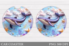 Whale Car Coaster. Sea Car Coaster Sublimation Product Image 1