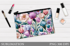 Floral Makeup Bag. Flowers Makeup Pouch Sublimation Product Image 1
