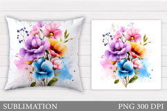 Flowers Pillow Design. Floral Pillow Sublimation Product Image 1