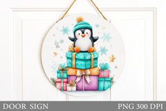 Christmas Penguin Door Sign. Christmas Door Sign Sublimation Product Image 1