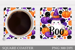 Cute Ghost Coaster Design. Cute Halloween Sublimation Product Image 1