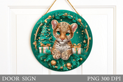 Christmas Leopard Door Sign. Christmas Door Sign Sublimation Product Image 1