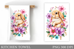 Cute Bunny Kitchen Towel. Bunny Flowers Kitchen Towel Design Product Image 1