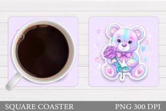 Iridescent Bear Coaster. Valentines Bear Coaster Design Product Image 1
