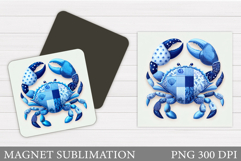 Patchwork Crab Magnet Design. Patchwork Crab Sublimation Product Image 1