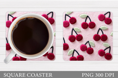Crochet Cherry Coaster Design. Crochet Cherry Sublimation Product Image 1