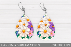 Flowers Teardrop Earring Design. Flowers Earring Sublimation Product Image 1