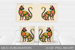 Floral Cat Mug Design. Valentines Mug Sublimation Product Image 1