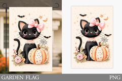 Black Cat Garden Flag. Cute Halloween Garden Flag Design Product Image 1