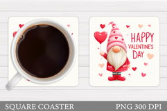 Valentines Gnome Coaster. Valentines Coaster Sublimation Product Image 1