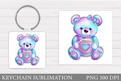 Valentines Bear Keychain. Valentines Keychain Sublimation Product Image 1