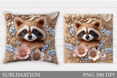 Cute Raccoon Pillow Design. Raccoon Flowers Pillow Product Image 1