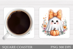 Cute Ghost Coaster Design. Cute Halloween Sublimation Product Image 1