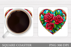 Floral Heart Coaster Sublimation. Valentine Coaster Design Product Image 1