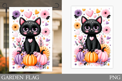Black Cat Garden Flag. Cute Halloween Garden Flag Design Product Image 1