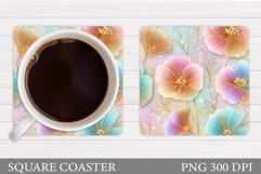 Floral Coaster Design. Flowers Coaster Sublimation Product Image 1