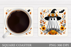 Cute Ghost Coaster Design. Cute Halloween Sublimation Product Image 1