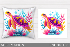 Cute Turtle Pillow Design. Sea Turtle Sublimation Product Image 1