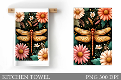 Dragonfly Kitchen Towel. Flowers Kitchen Towel Design Product Image 1