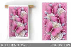 Butterfly Kitchen Towel. Flowers Kitchen Towel Sublimation Product Image 1