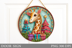 Christmas Giraffe Door Sign. Christmas Door Sign Sublimation Product Image 1