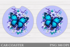Butterfly Car Coaster Design. Flowers Coaster Sublimation Product Image 1