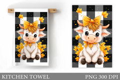 Highland Cow Kitchen Towel. Fall Cow Kitchen Towel Design Product Image 1