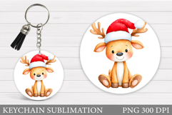 Cute Deer Keychain Design. Christmas Keychain Sublimation Product Image 1