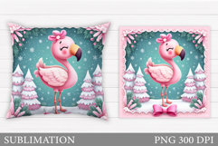 Christmas Flamingo Pillow. Christmas Pillow Sublimation Product Image 1