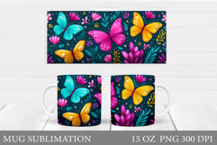 Butterflies Mug Sublimation. Butterfly Mug Design Product Image 1