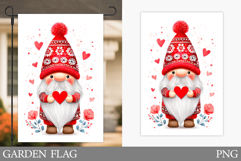 Valentines Gnome Garden Flag. Valentines Garden Flag Design Product Image 1